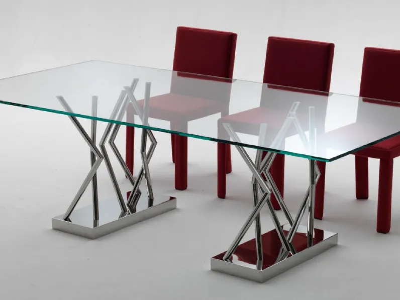 Tavolo con piano in cristallo e gambe in acciaio lucido SA07 Laura Meroni