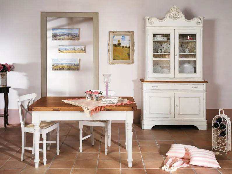 Tavolo allungabile in legno naturale e tinto bianco con gambe tornite Daylight 02 di Salaiolo