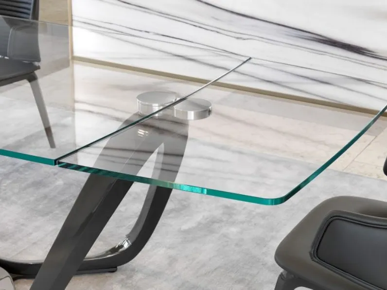 Tavolo di design con top in vetro allungabile Segno 72 di Reflex