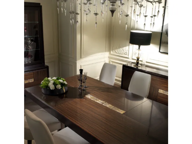 Tavolo Segreti in finitura Piuma Ebano con intarso centrale in ceramica artistica realizzato a mano di Arte Brotto