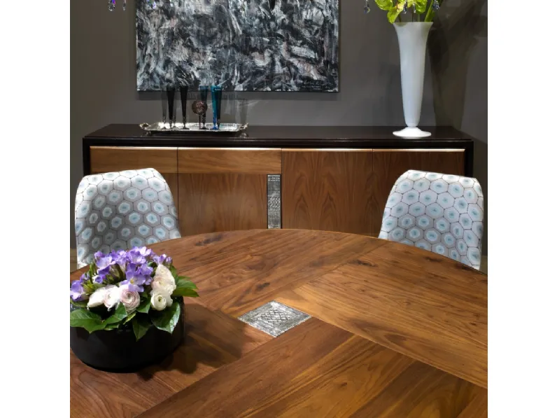 Tavolo rotondo allungabile in Rovere con inserto centrale in ceramica artistica Segreti di Arte Brotto