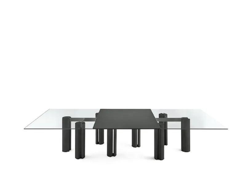 Tavolo Simpòdio System W in cristallo con base in massello di frassino di Gallotti&Radice