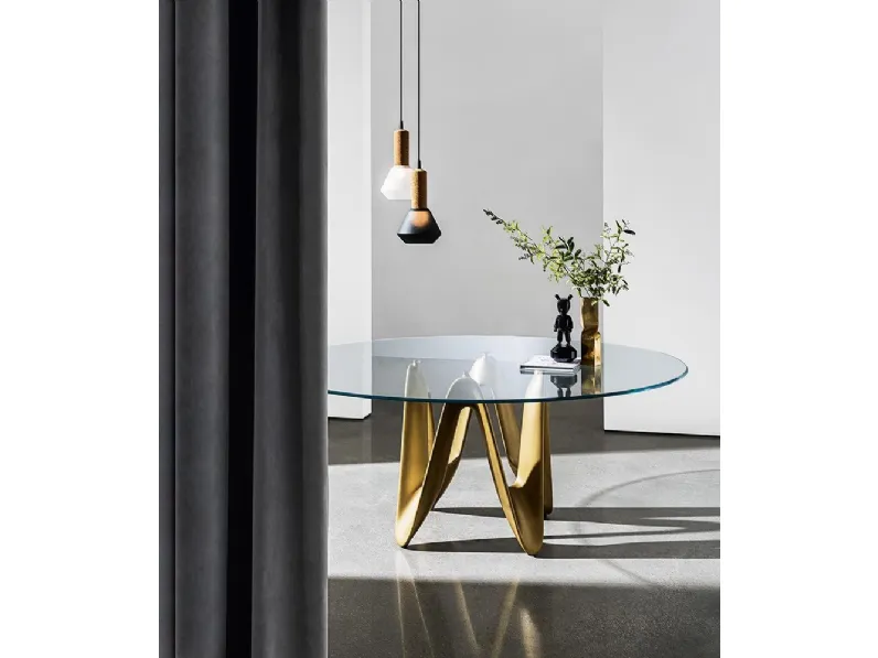 Tavolo Lambda con top in vetro e base in legno di Sovet