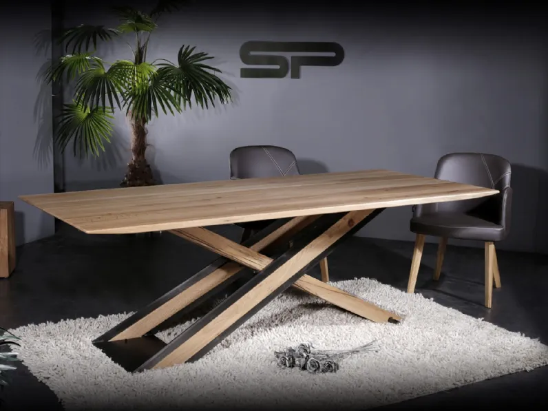 Tavolo in legno con inserti in metallo nella base Allegra 005 di Sprenger