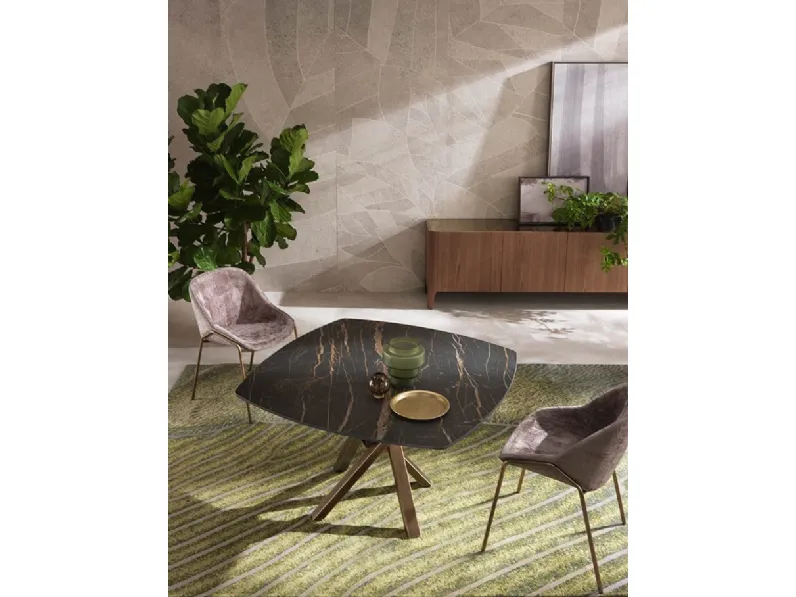 Tavolo allungabile Shangai Square con top in ceramica e base in alluminio verniciato di Riflessi