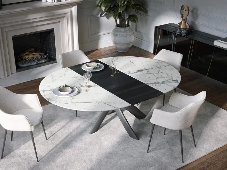 Tavolo allungabile Style Round Ext in ceramica con allunga in legno di Tonin Casa