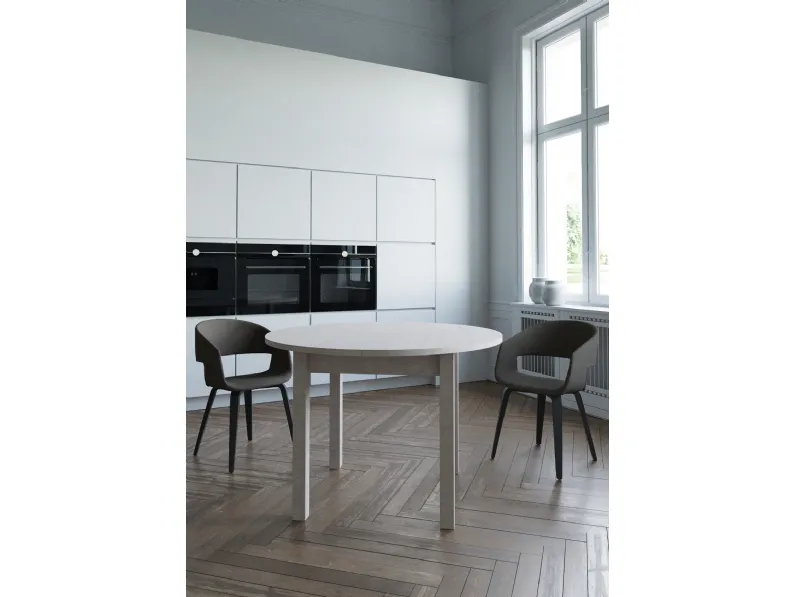 Tavolo rotondo allungabile T584 Spiro in melaminico tavolato bianco di AF Ferrero