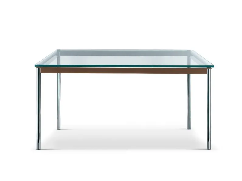 Tavolo Table en Tube con piano in vetro e base in acciaio cromato lucido di Cassina
