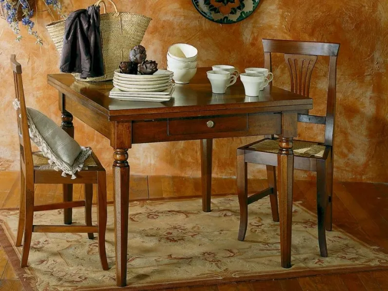 Tavolo quadrato allungabile in legno con cassetto 304 di Paganelli