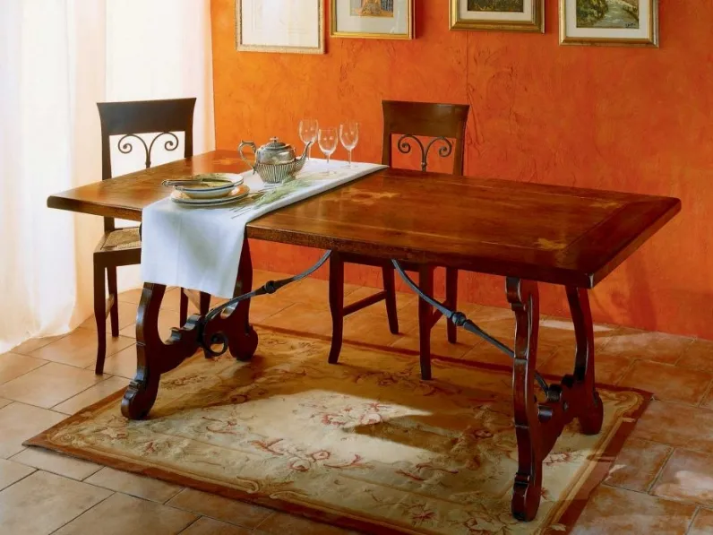 Tavolo rettangolare 339 in legno intarsiato di Paganelli