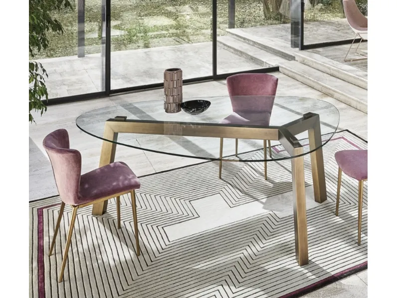 Tavolo Treble con top a goccia in cristallo di Riflessi