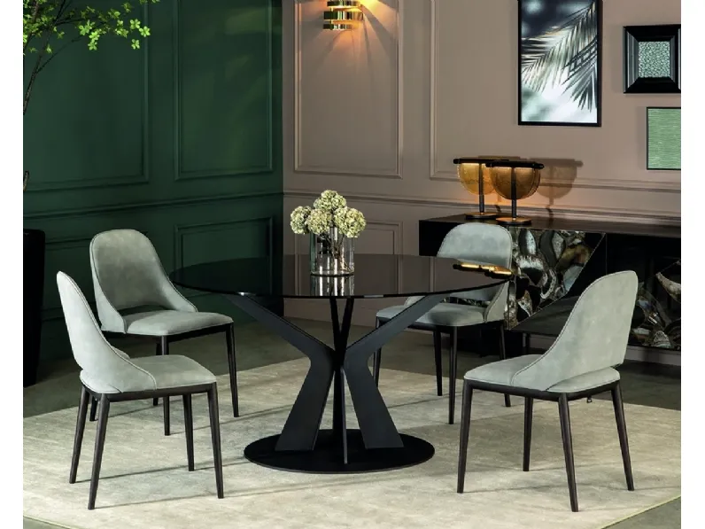 Tavolo rotondo Tree con base in metallo e top in vetro di Tonin Casa
