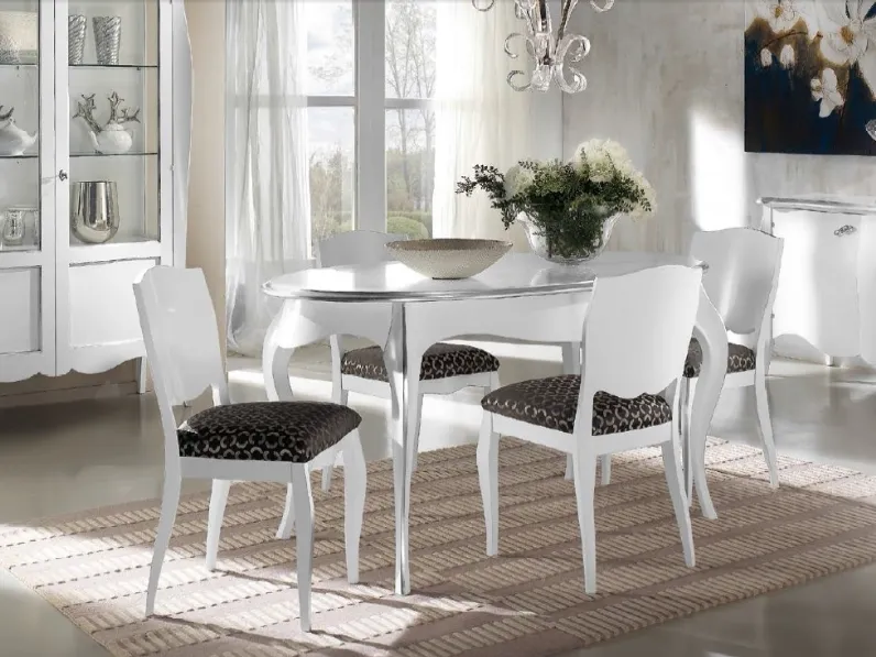 Tavolo ovale allungabile Trend Style TR1297 in legno  finitura laccato Bianco e Argento di Imba Srl