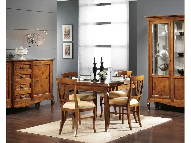 Tavolo quadrato allungabile Trend Style TR1364 in legno con top intarsiato di Imba Srl