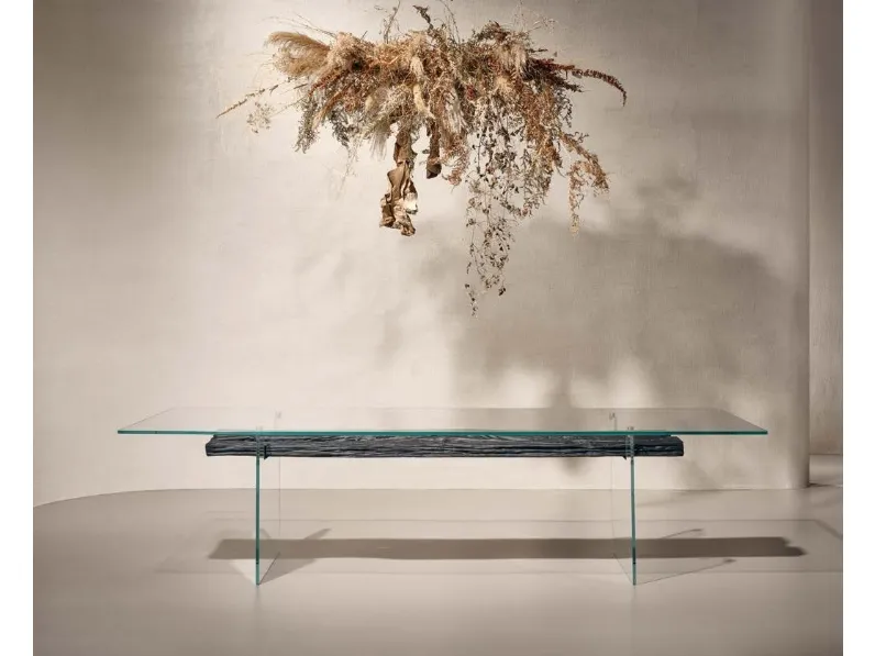 Tavolo Unique in vetro e legno secolare nero di Nature Design