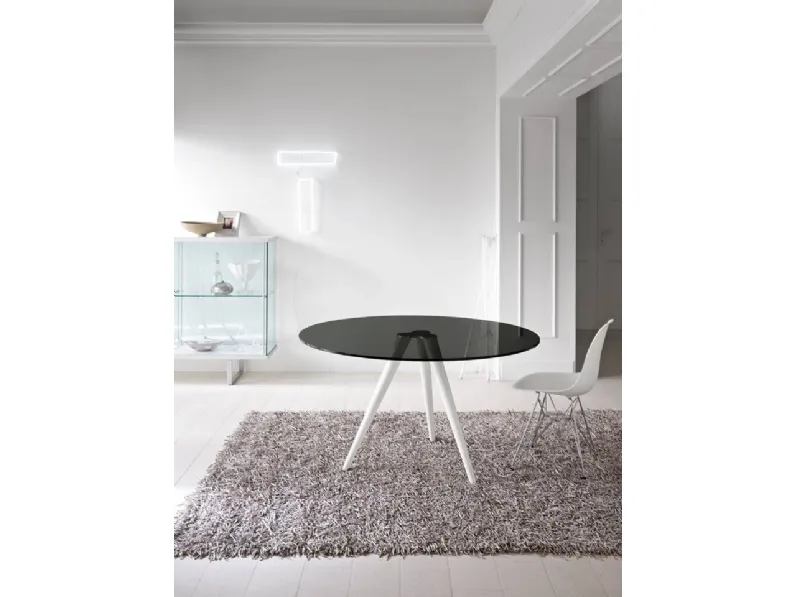 Tavolo rotondo con piano in vetro e basamento in metallo Unit di Tonelli