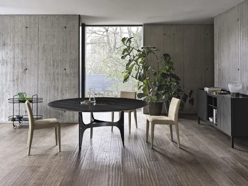 Tavolo Universe Rotondo con top in Rovere Carbone impiallacciato di Bontempi