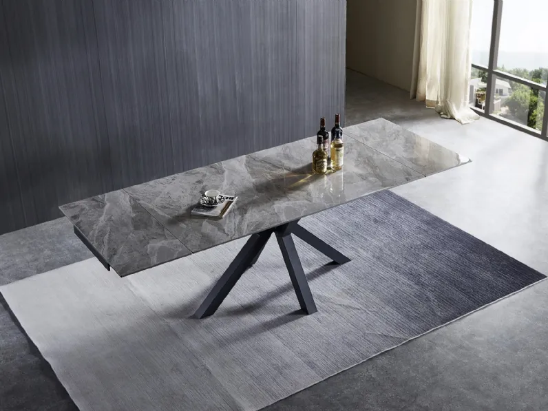 Tavolo allungabile Urban Style SD110 in gres Grigio chiaro venato lucido e base in acciaio di Imba Srl