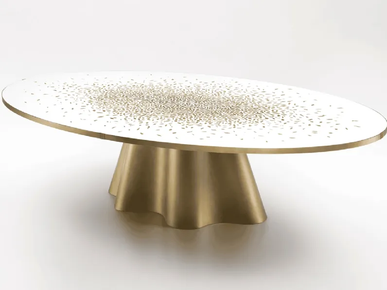 Tavolo Vela con top in marmo e base in ottone di De Castelli