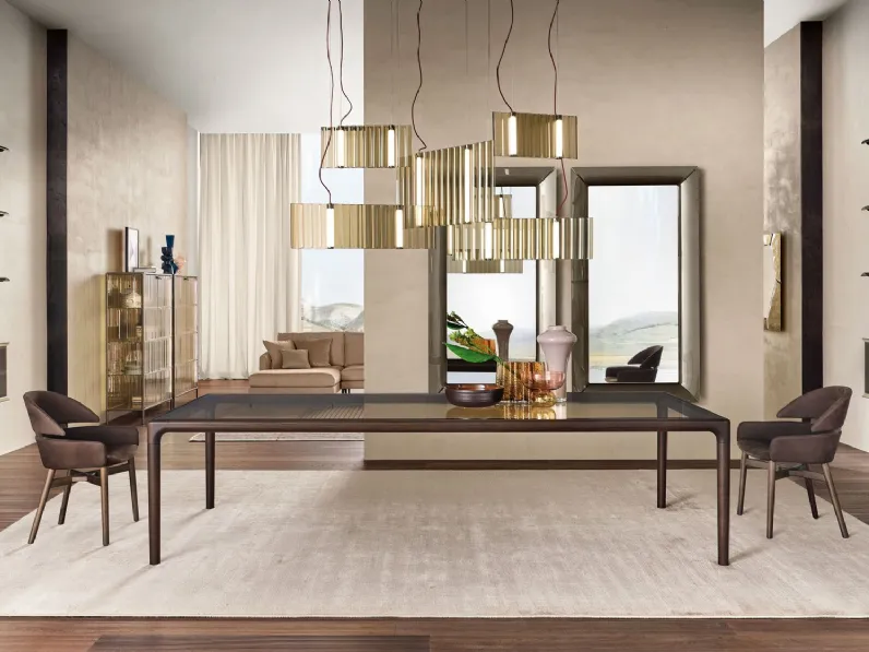 Tavolo Vertige con top in vetro e base in legno massello di Fiam