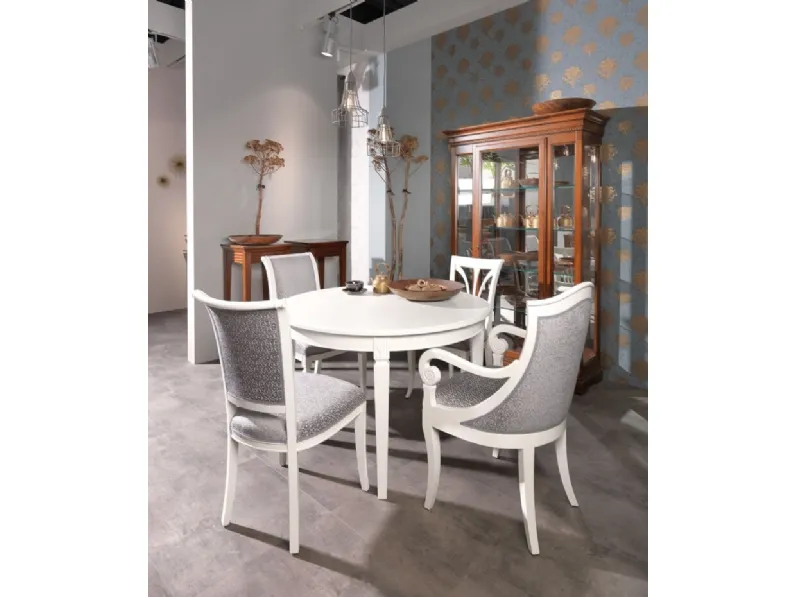 Tavolo rotondo classico in legno laccato bianco opaco Villa Borghese 3375 di Selva