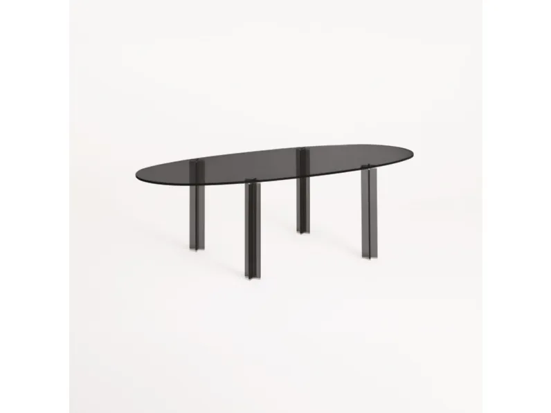 Tavolo ovale X-T in cristallo fumé di Glas Italia