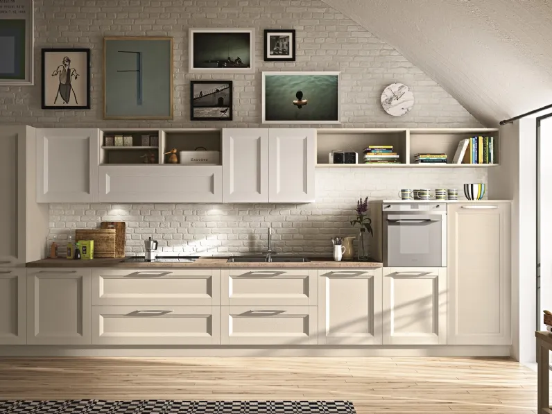 Cucina Classica lineare Alba 01 in legno laccato di Essebi