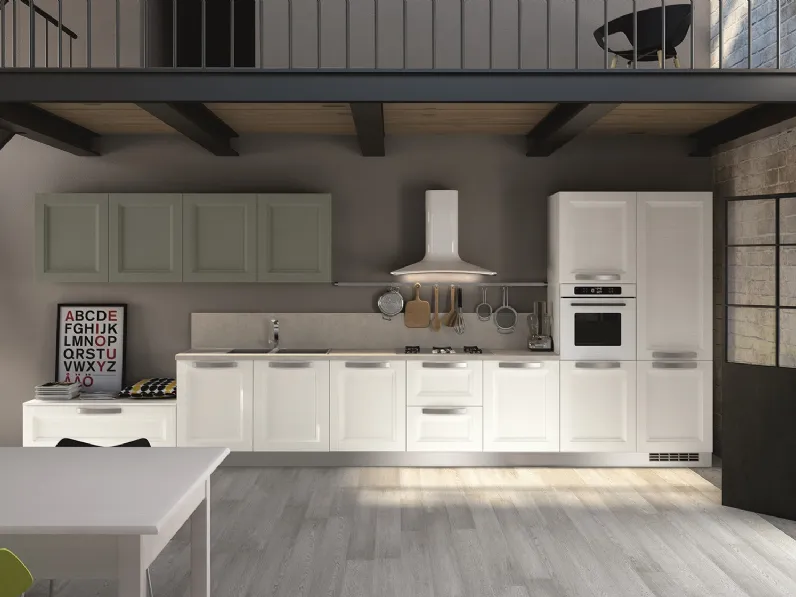 Cucina Classica lineare Alba in Frassino finitura Neve e Cemento di Essebi