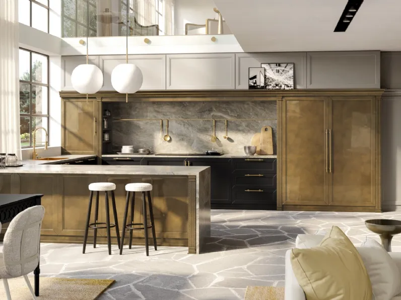 Cucina Classica con penisola Atelier Sesamo in laccato lucido e opaco di Andrea Fanfani