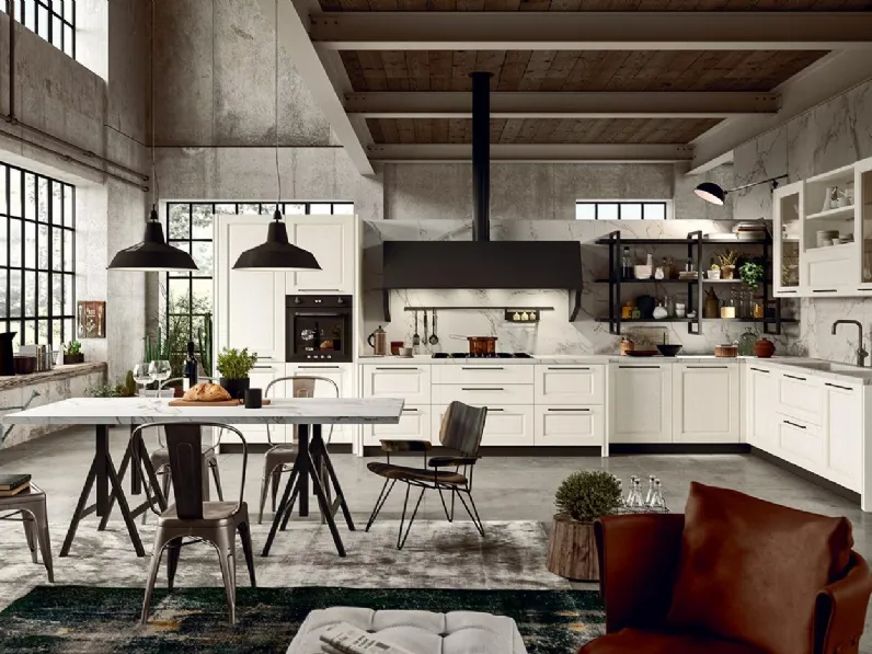 Cucina Classica angolare Aurora Classico 03 in Frassino Bianco di Astra