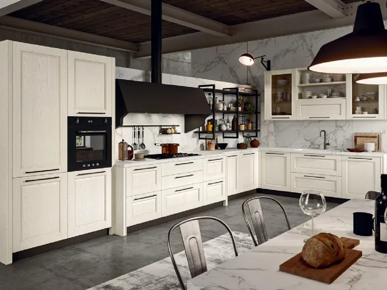 Cucina Classica angolare Aurora Classico 03 in Frassino Bianco di Astra