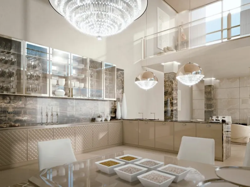 Cucina Classica angolare in laccato lucido e marmo Bellagio 02 di Scic