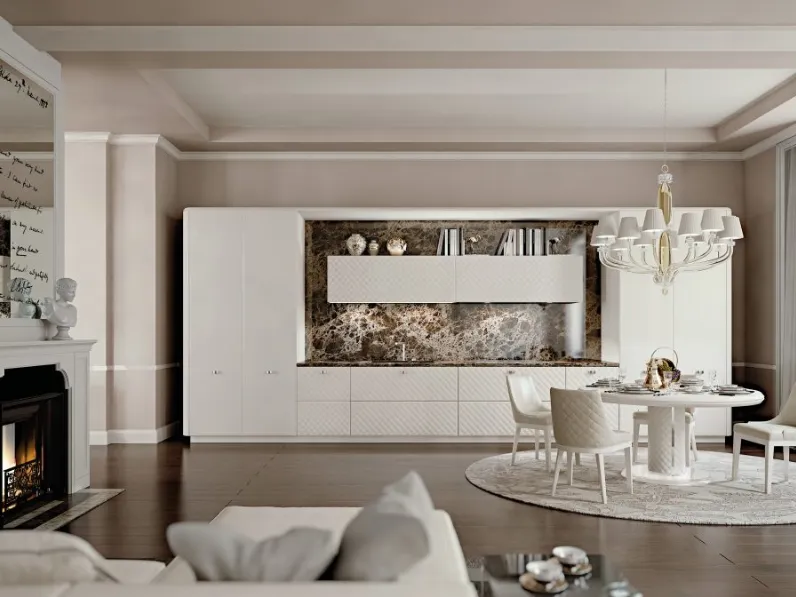 Cucina Classica lineare in laccato opaco, lavorazione matelassè, e marmo Bellagio 04 di Scic
