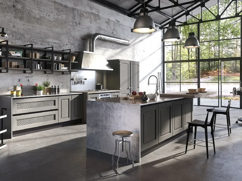 Cucina Classica con isola Bellagio in Legno e Metallo di Aran