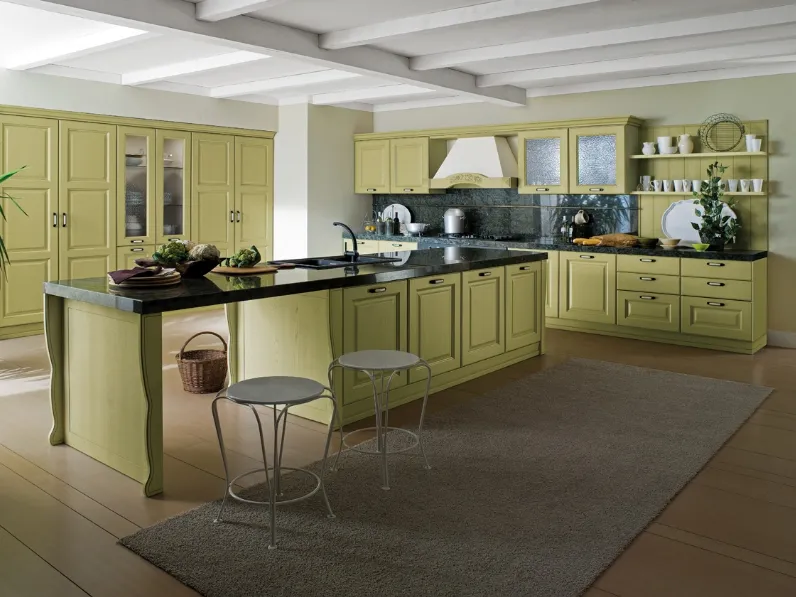 Cucina Classica con isola Canova 03 in legno finitura Malva di Gicinque