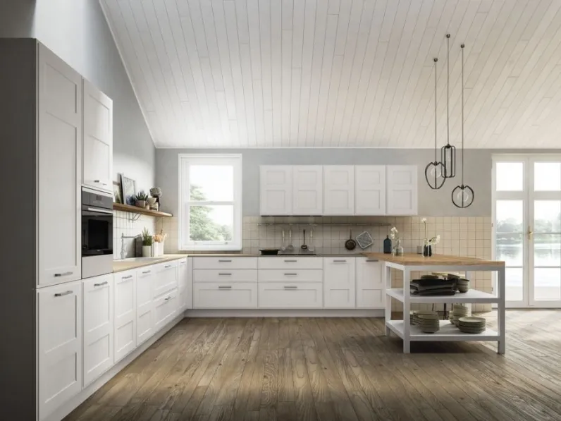 Cucina Classica angolare con penisola Canova comp 03 in laccato Bianco di Lyons Cucine