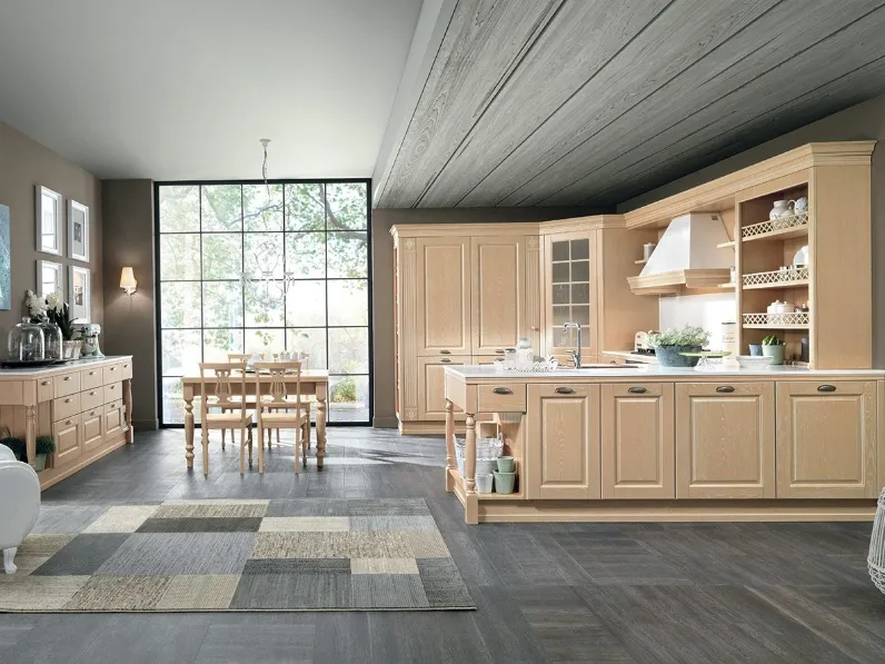 Cucina Classica con penisola Opera 03 in legno naturale Gessato di Colombini Casa Artec