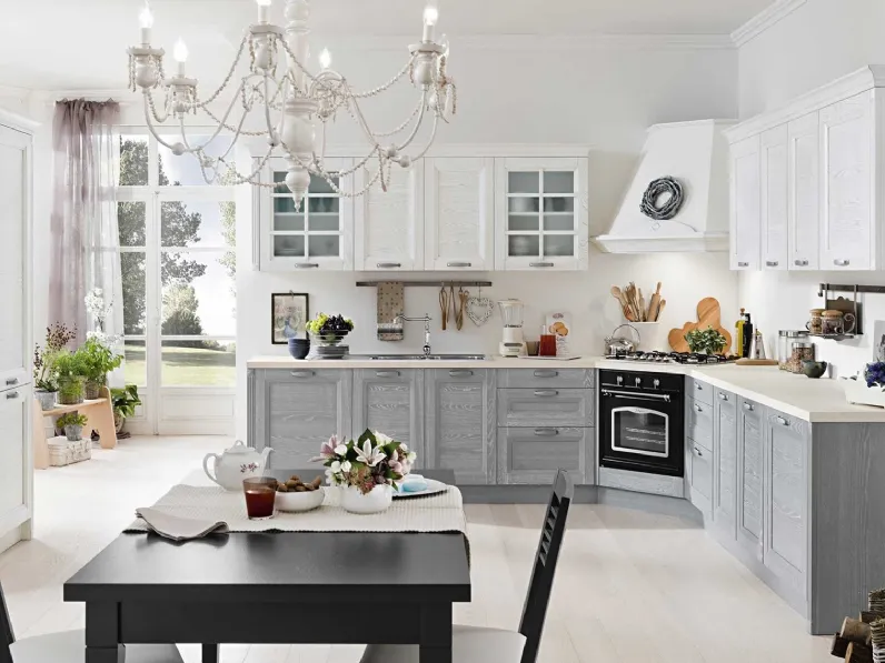 Cucina Classica angolare Country Decapè 02 finitura Cenere e Bianco di GM Cucine