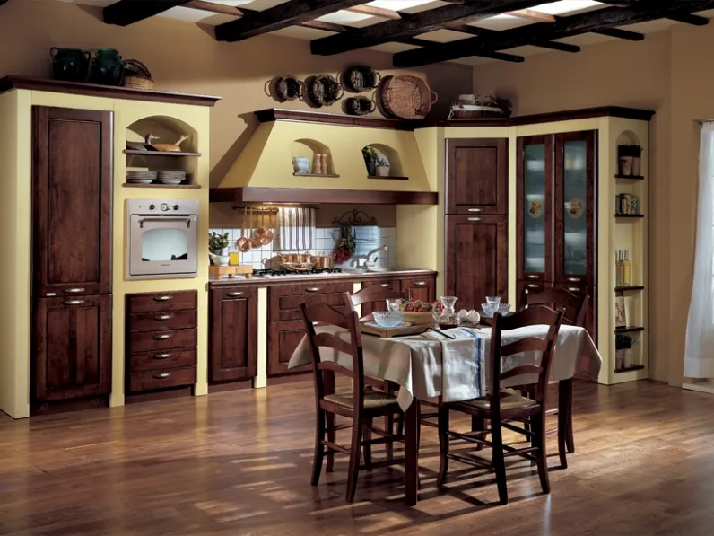 Cucina Classica angolare Dacia composizione 03 in legno massello di Ontano tinto Noce di Di Iorio