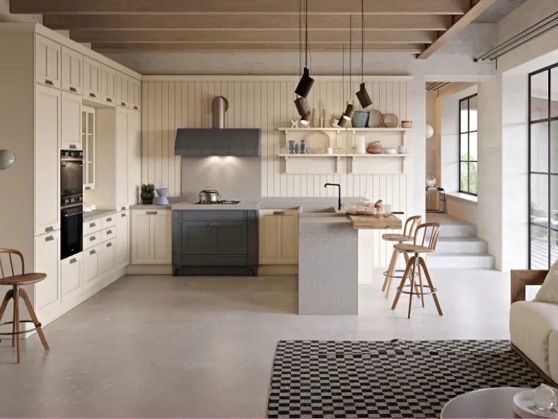 Cucina Classica con penisola Oficina composizione 01 in Frassino verniciato di Di Iorio