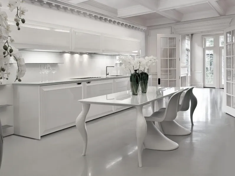 Cucina Classica lineare in laccato lucido con top in vetro Diamond 02 di Scic