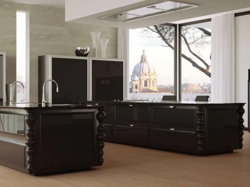 Cucina Classica con doppia isola in laccato lucido e top in vetro Diamond 05 di Scic