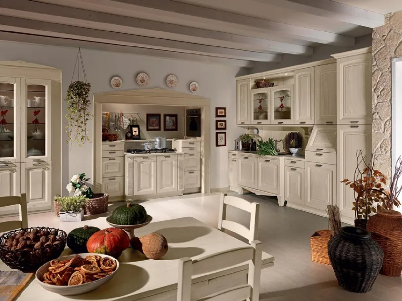 Cucina Classica ad angolo Ducale Classico 07 in legno massello di Noce laccato Panna di Astra