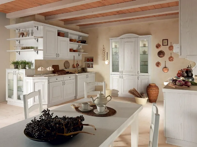 Cucina Classica lineare Ducale Classico 08 in legno massello di Noce laccato Bianco di Astra