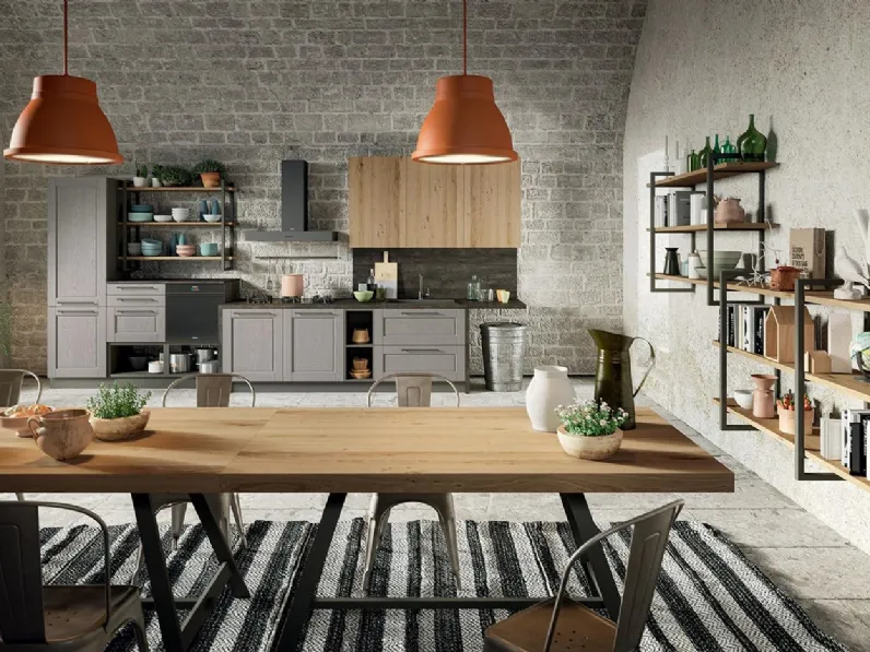 Cucina Classica lineare Epoca Industrial 08 in Frassino laccato decapè Fumo di Astra