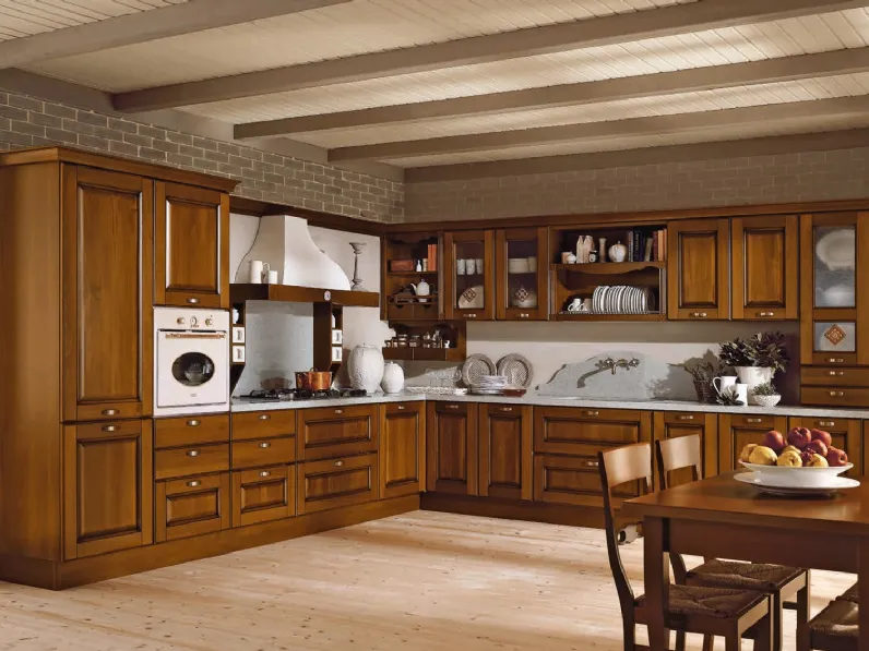 Cucina Classica Etrusca angolare in legno con cappa di Aran