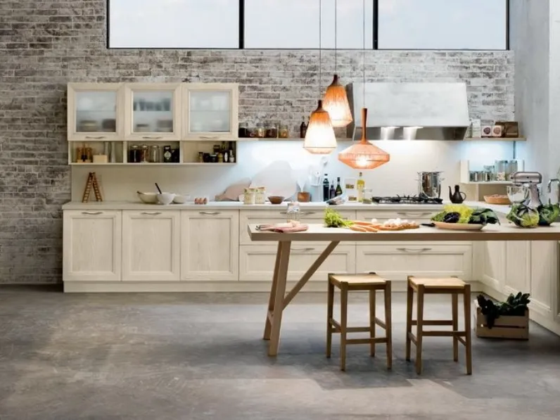 Cucina Classica ad angolo con penisola Free comp 05 in Frassino laccato Avorio Decapé e Rovere di Lyons Cucine