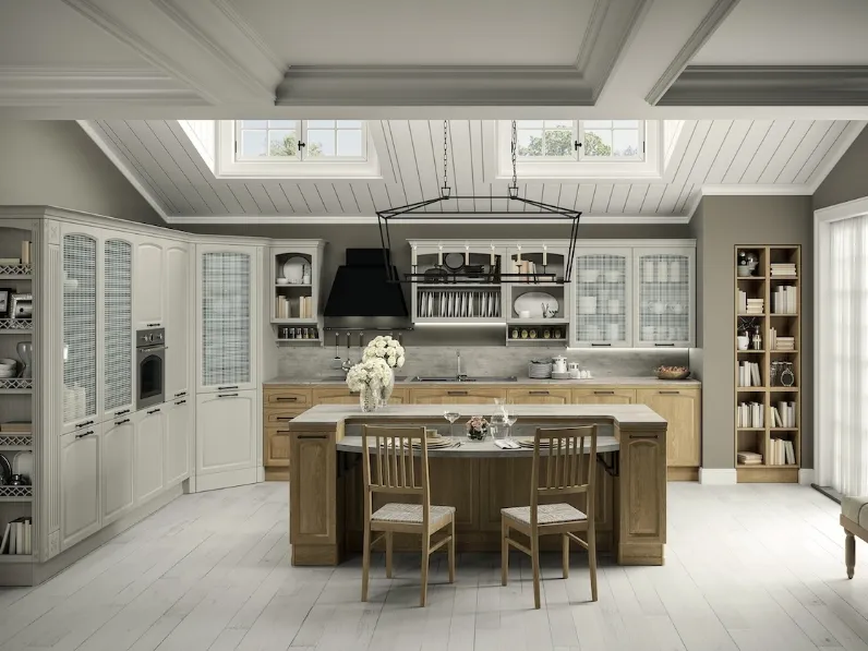 Cucina Classica angolare con isola Gala Composizione 01 in legno di Febal Casa