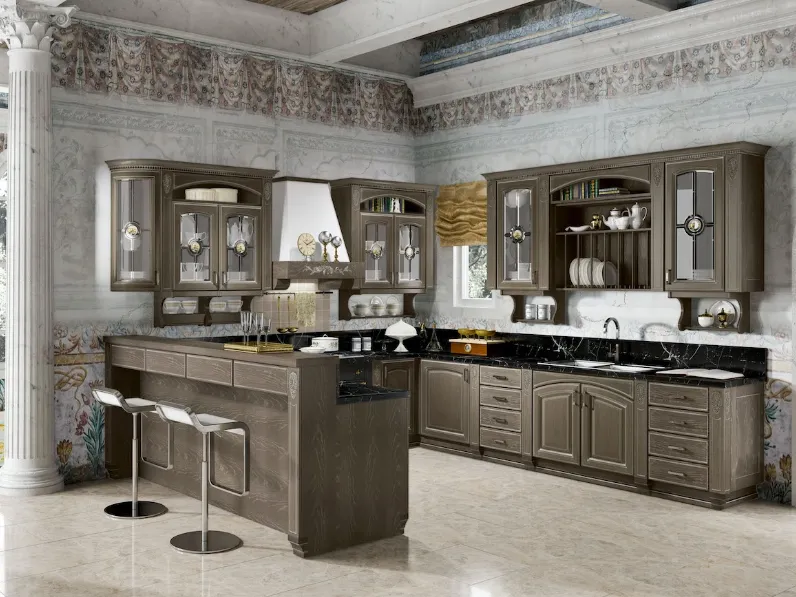 Cucina Classica Gold Elite con penisola di Home Cucine