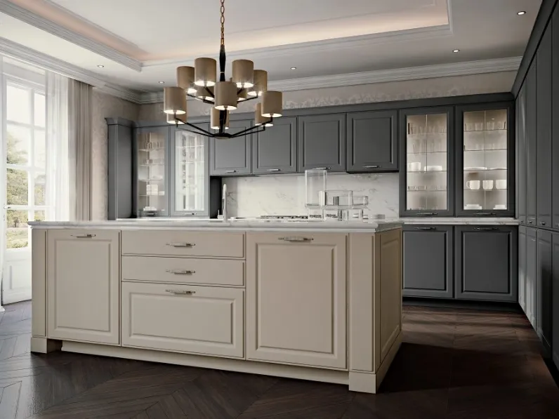 Cucina Classica angolare con isola in laccato opaco e top in marmo Gonzaga 02 di Scic